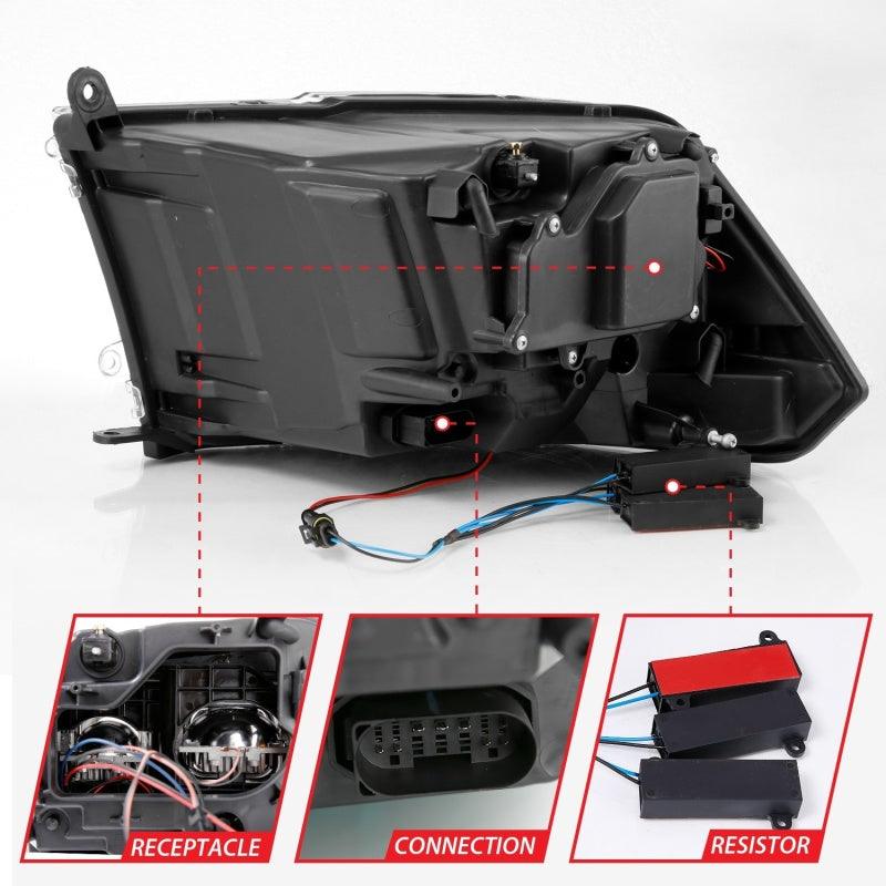 ANZO 2009-2018 Dodge Ram 1500 Led Projector Plank Style Switchback H.L Halo Chrome Amber (OE Style) - Order Your Parts - اطلب قطعك