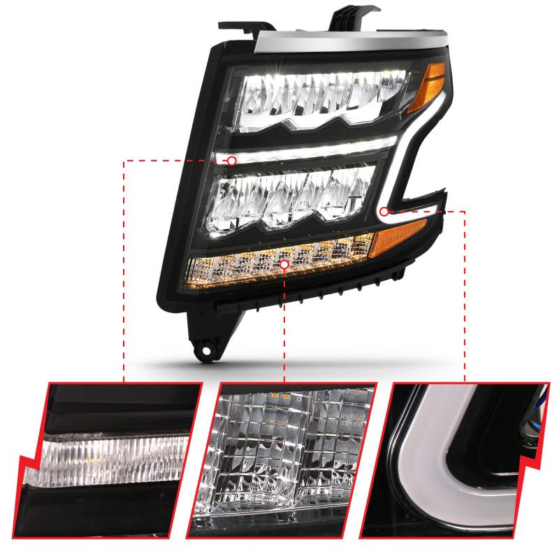 ANZO 15-20 Chevy Tahoe/Suburban LED Light Bar Style Headlights Black w/Sequential w/DRL w/Amber - Order Your Parts - اطلب قطعك