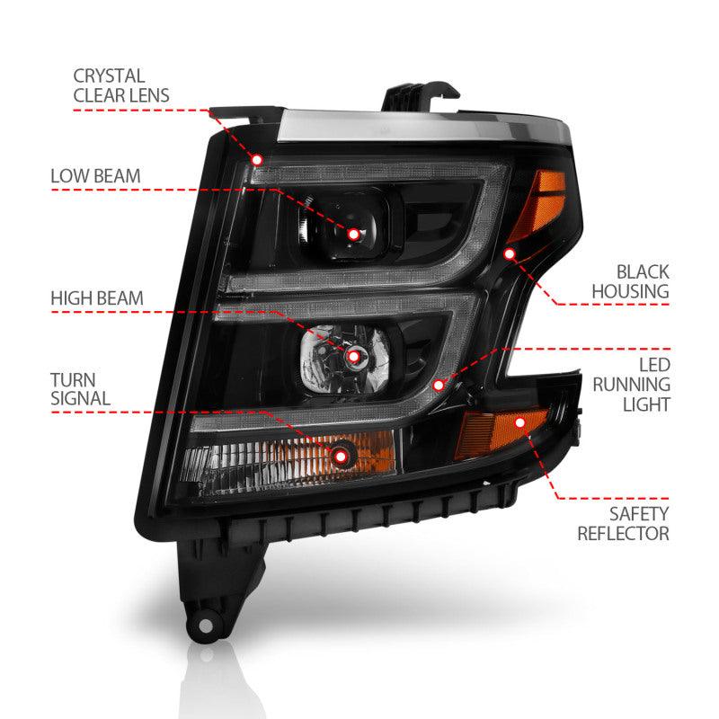 ANZO 2015-2020 Chevy Tahoe Projector Headlights Plank Style Black w/DRL - Order Your Parts - اطلب قطعك