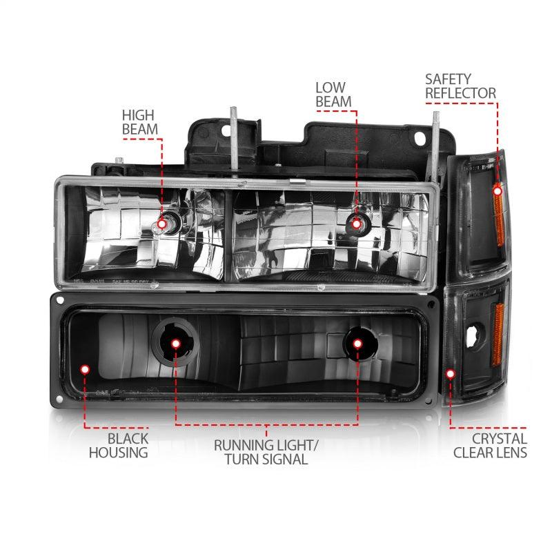 ANZO 88-98 Chevrolet C1500 Crystal Headlights Black - Order Your Parts - اطلب قطعك