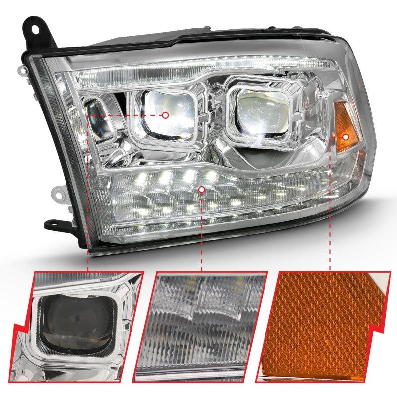 ANZO 2009-2018 Dodge Ram 1500 Led Projector Plank Style Switchback H.L Halo Chrome Amber (OE Style) - Order Your Parts - اطلب قطعك