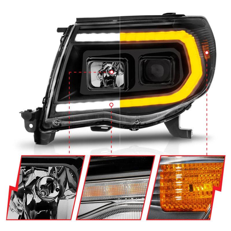 ANZO 05-11 Toyota Tacoma Projector Headlights w/Light Bar Switchback Black Housing - Order Your Parts - اطلب قطعك