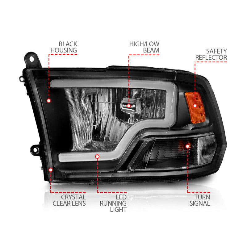ANZO 2009-2018 Dodge Ram 1500 Crystal Headlights w/ Light Bar Black Housing - Order Your Parts - اطلب قطعك