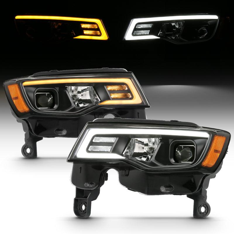 ANZO 2017-2018 Jeep Grand Cherokee Projector Headlights w/ Plank Style Switchback - Black w/ Amber - Order Your Parts - اطلب قطعك