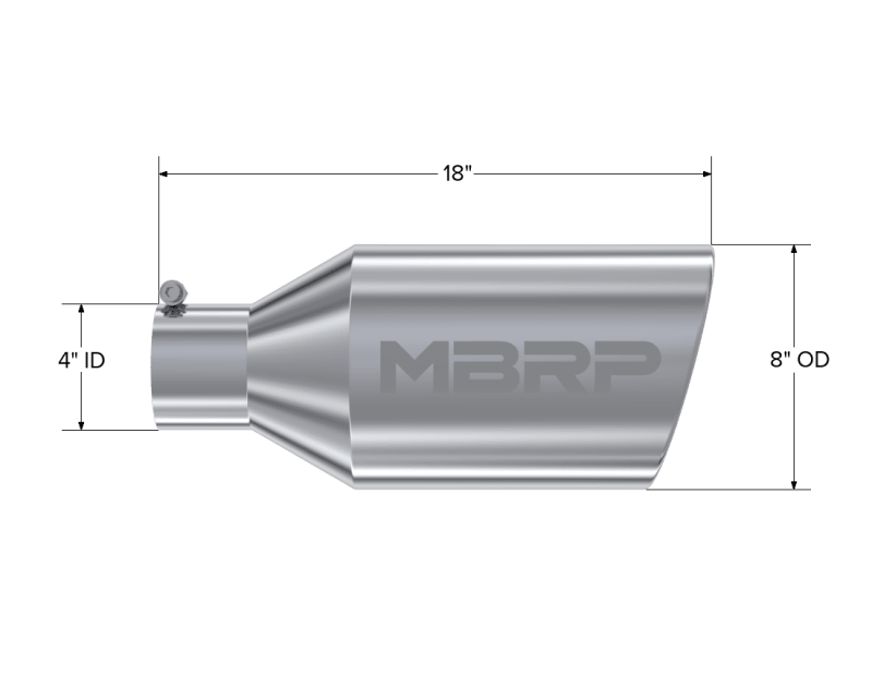 MBRP Universal Tip 8in O.D. Rolled End 4in inlet 18in length T304 - Order Your Parts - اطلب قطعك