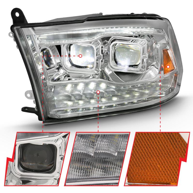 ANZO 2009-2018 Dodge Ram 1500 Led Projector Plank Style Switchback H.L Halo Chrome Amber (OE Style) - Order Your Parts - اطلب قطعك
