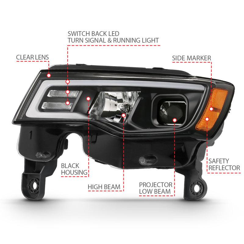 ANZO 2017-2018 Jeep Grand Cherokee Projector Headlights w/ Plank Style Switchback - Black w/ Amber - Order Your Parts - اطلب قطعك