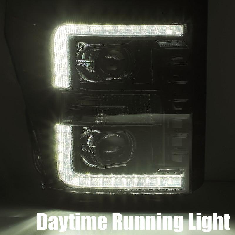 AlphaRex 11-16 Ford F-350 SD LUXX LED Proj Headlights Plank Style Alpha Blk w/Activ Light/Seq Signal - Order Your Parts - اطلب قطعك