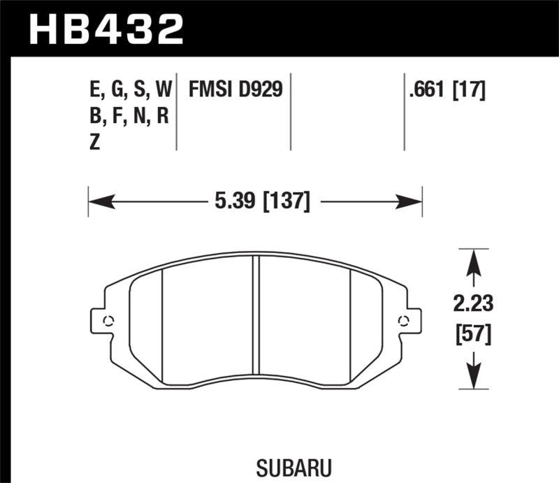 Hawk 03-05 WRX / 08 WRX / 09 Legacy 2.5i NA ONLY D929 HPS Street Front Brake Pads - Order Your Parts - اطلب قطعك