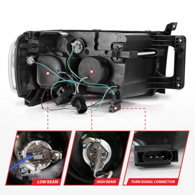 ANZO 2002-2005 Dodge Ram 1500 Projector Headlights w/ Halo Black Clear Amber - Order Your Parts - اطلب قطعك