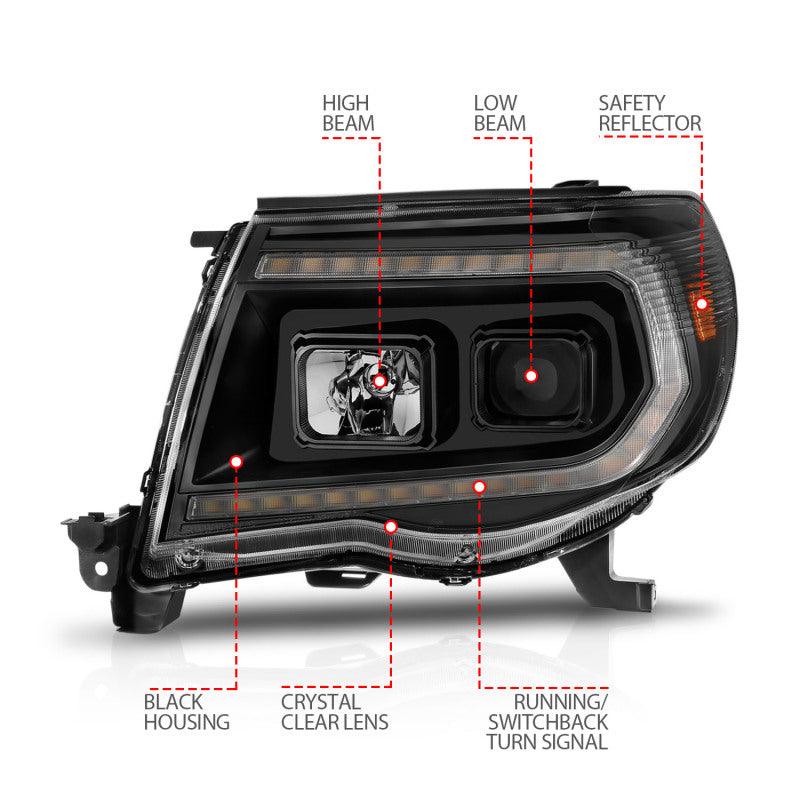 ANZO 05-11 Toyota Tacoma Projector Headlights w/Light Bar Switchback Black Housing - Order Your Parts - اطلب قطعك