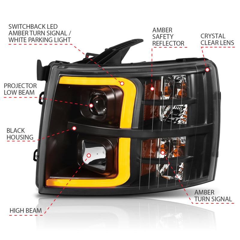ANZO 07-13 Chevrolet Silverado 1500 Plank Style Projector Headlights Black w/ Amber - Order Your Parts - اطلب قطعك