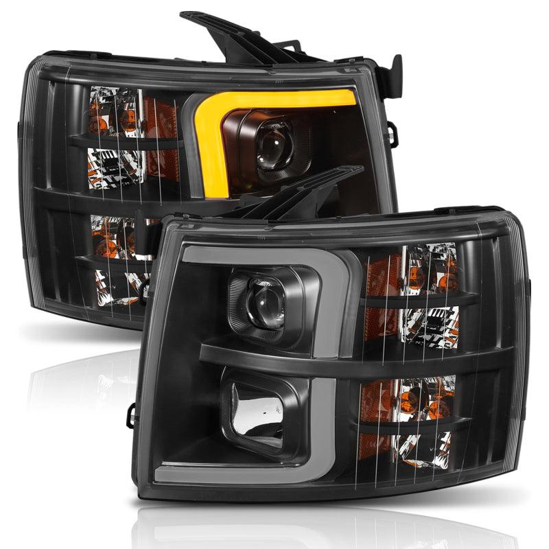 ANZO 07-13 Chevrolet Silverado 1500 Plank Style Projector Headlights Black w/ Amber - Order Your Parts - اطلب قطعك