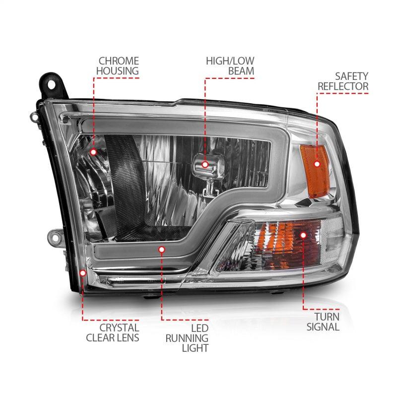 ANZO 2009-2018 Dodge Ram 1500/ 2500/ 3500 Crystal Headlights w/ Light Bar Chrome Housing - Order Your Parts - اطلب قطعك
