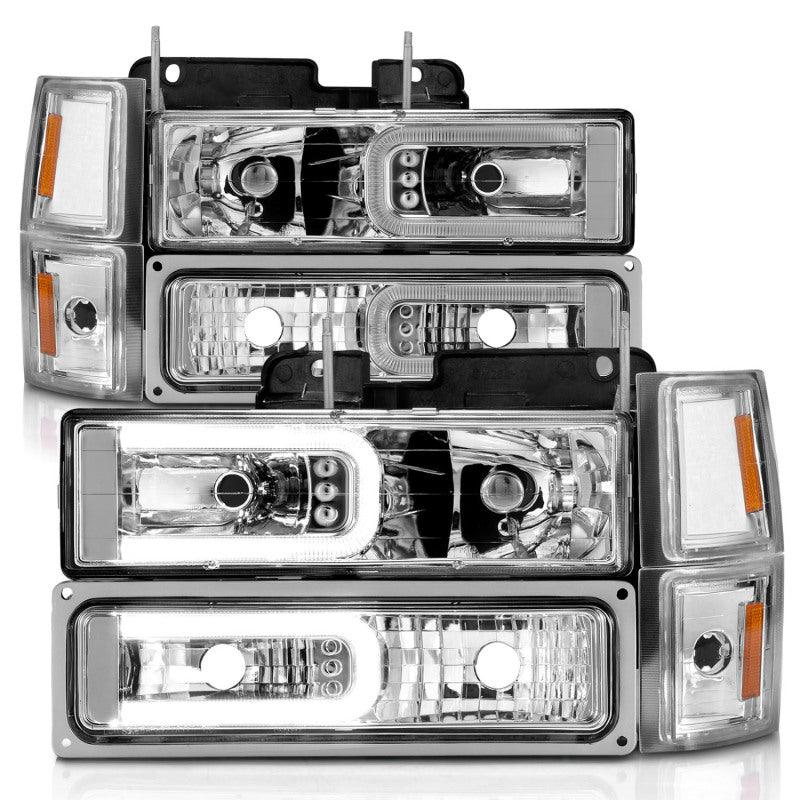 ANZO 88-98 Chevrolet C1500 Crystal Headlights w/Light Bar Chrome Housing w/ Signal Side Markers 8Pcs - Order Your Parts - اطلب قطعك