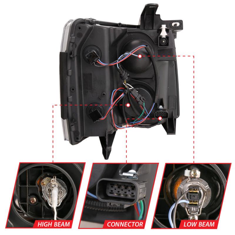 ANZO 07-13 Chevrolet Silverado 1500 Plank Style Projector Headlights Black w/ Amber - Order Your Parts - اطلب قطعك