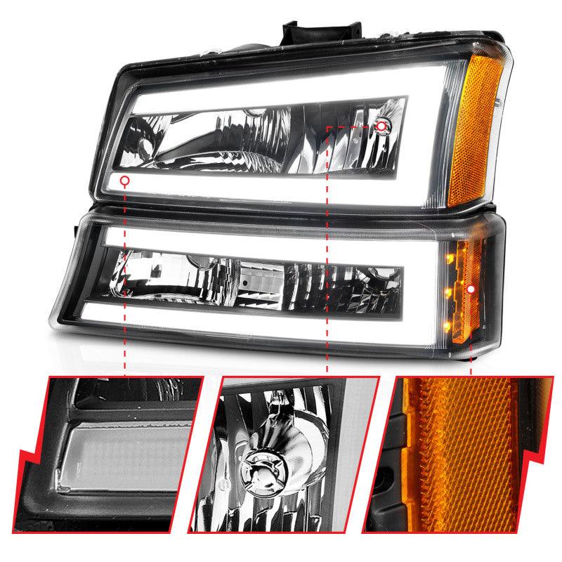 ANZO 2003-2006 Chevrolet Silverado 1500 Crystal Headlights w/ Light Bar Black Housing - Order Your Parts - اطلب قطعك