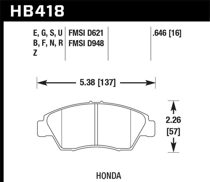 Hawk 02-06 RSX (non-S) Front / 03-09 Civic Hybrid / 04-05 Civic Si HP+ Street Rear Brake Pads - Order Your Parts - اطلب قطعك