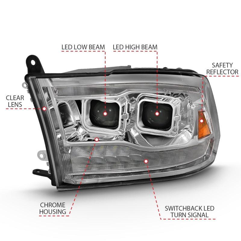 ANZO 2009-2018 Dodge Ram 1500 Led Projector Plank Style Switchback H.L Halo Chrome Amber (OE Style) - Order Your Parts - اطلب قطعك