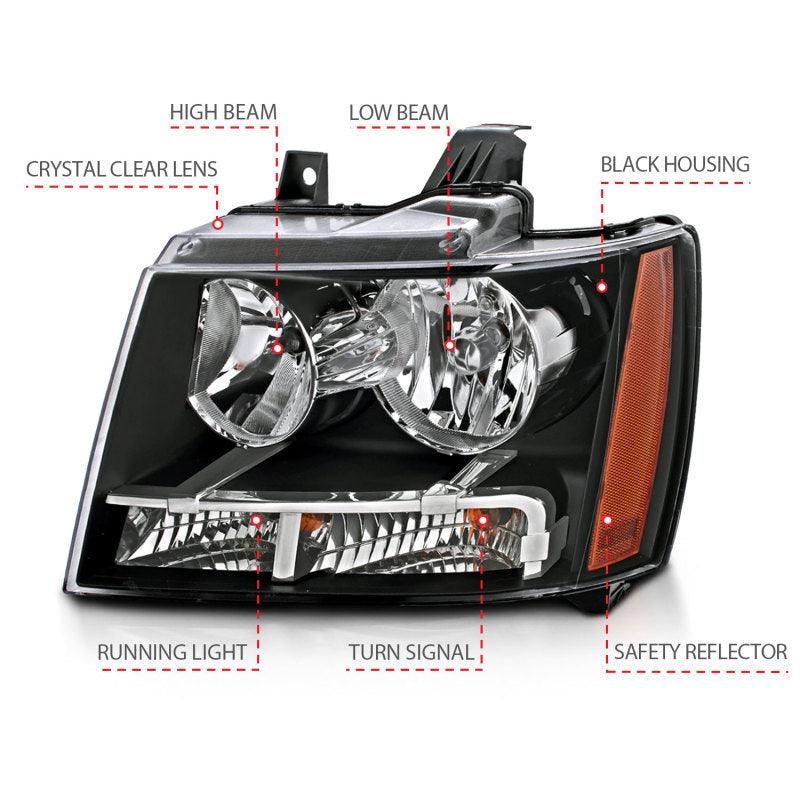 ANZO 2007-2014 Chevrolet Tahoe/Suburban Crystal Headlights Black - Order Your Parts - اطلب قطعك