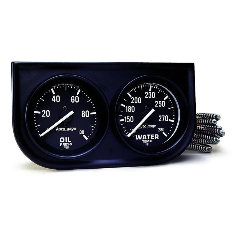 Autometer AutoGage Two-Gauge Console 52.4mm Mech 0-100 PSI Oil Press / 130-280 Deg Water Temp- Black - Order Your Parts - اطلب قطعك