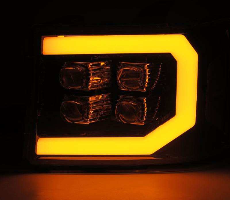 AlphaRex 07-13 GMC 1500HD NOVA LED Proj Headlight Plank Style Gloss Blk w/Activ Light/Seq Signal/DRL - Order Your Parts - اطلب قطعك