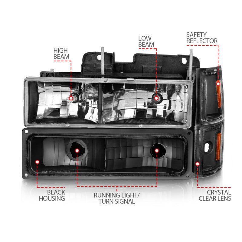 ANZO 88-98 Chevrolet C1500 Crystal Headlights Black - Order Your Parts - اطلب قطعك
